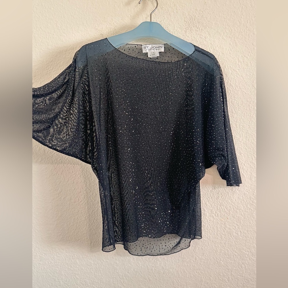 St. John Black Sleeveless Top  Sparkle Top Blouse Women Size s